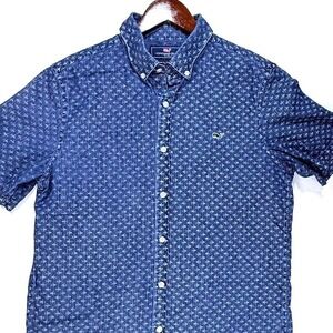 Vineyard Vines, Slim Fit Whale Shirt,  Blue Short Sleeve Button Down, Men's M